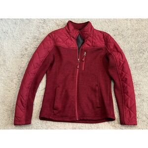 Swiss Tech Jacket Girls Medium Maroon Full Zip Knit Quilted Pockets Fitted